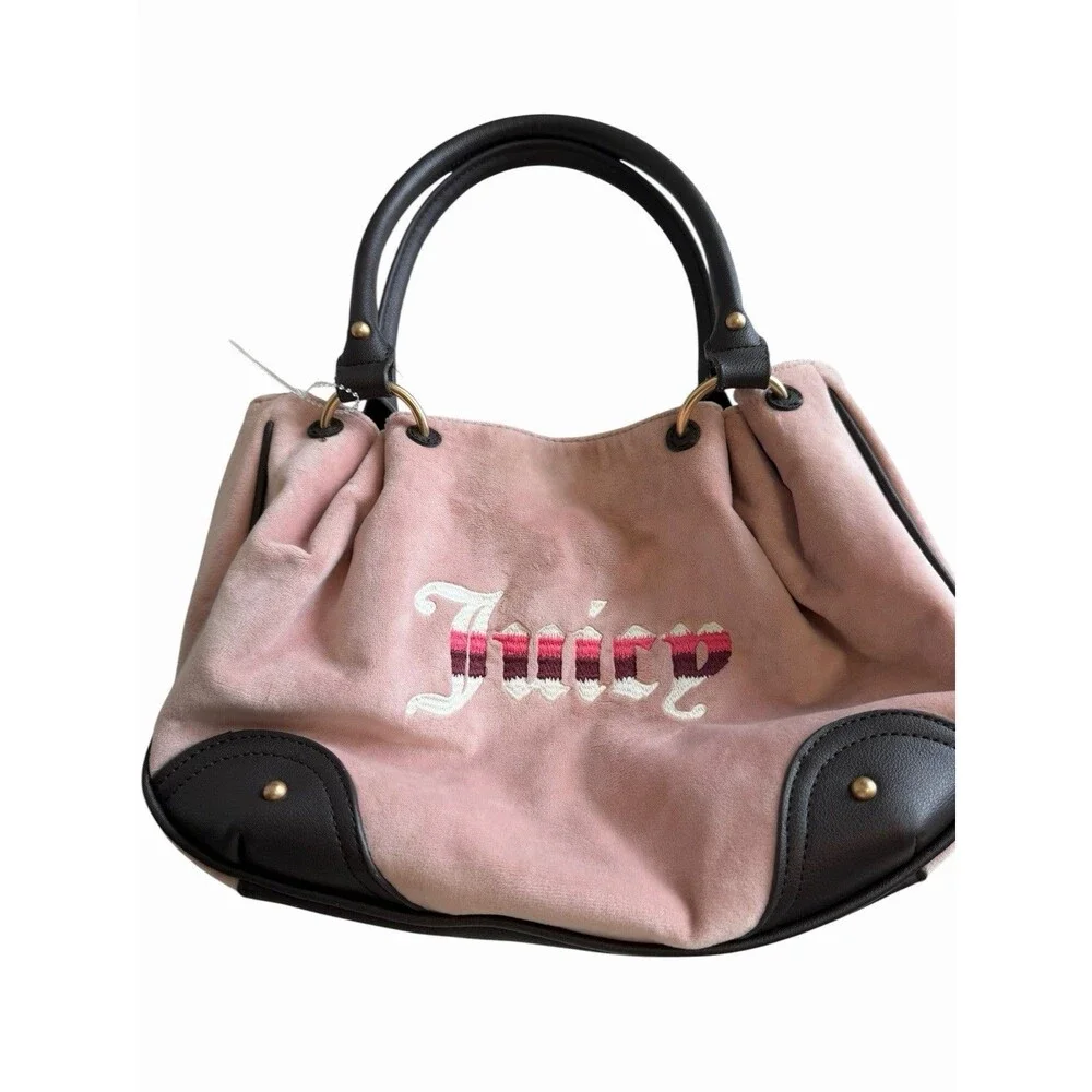 Juicy Couture Retro Vibe Satchel Bag Dusty Blush Pink Chocolate Velour Y2K NWTK